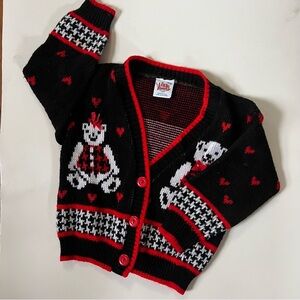 Vintage Black Red Teddy Bear Cardigan Sweater Button